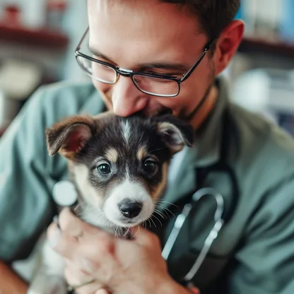 A vet holding a puppy